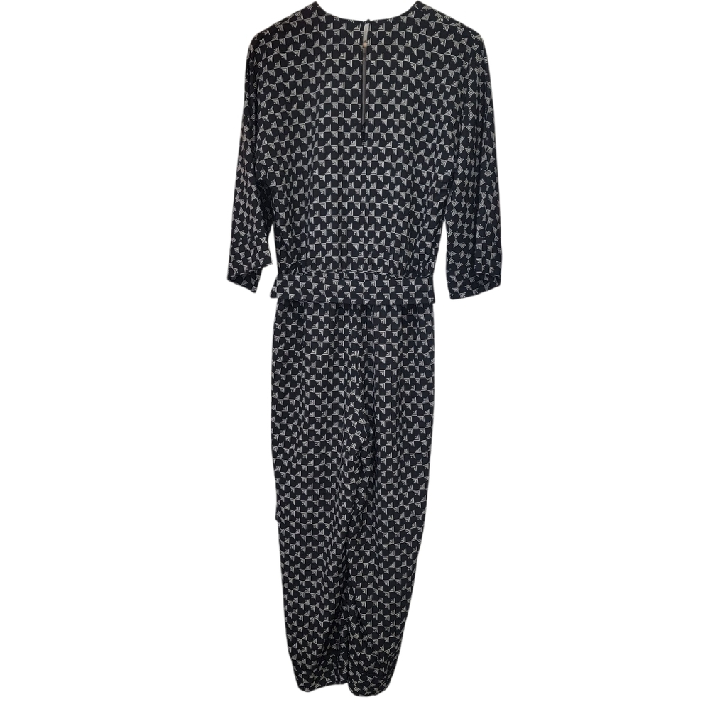 Joie Burgess Jumpsuit Black Wide Leg Cropped Geometric Print Belted Women’s S - Picture 16 of 17